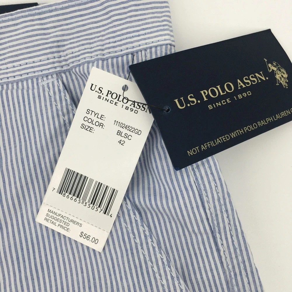U.S. Polo Assn. Shorts Mens 42 Blue White Striped Seersucker Cotton 111024522GD